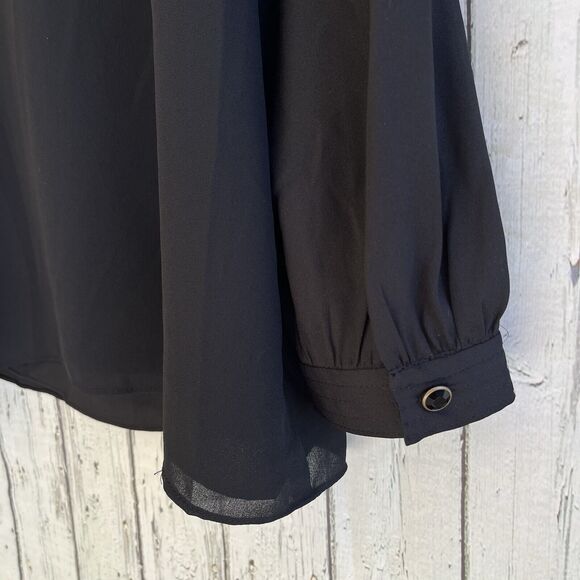 Coldwater Creek Charm Chiffon Blouse Size XL Black Keyhole Neck Minimalist NWT - Picture 10 of 13